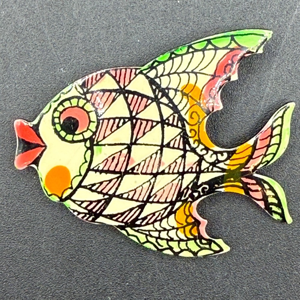 Vintage Floral Fish Brooch Signed West Germany - Hand Painted Art Deco Funky Big